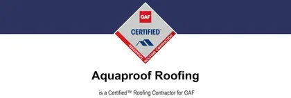 A logo with the words aquaproof roofing.